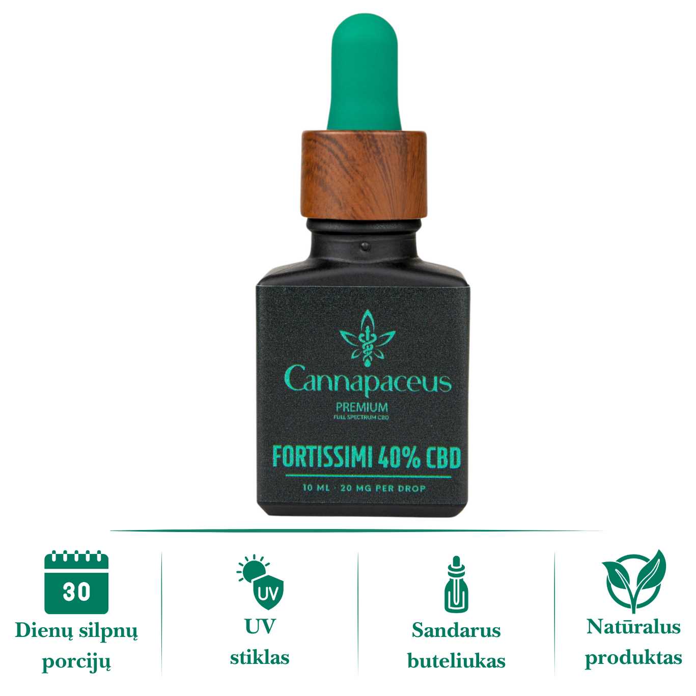Cannapaceus CBD aliejus 40% – itin stiprus pilno spektro kanapių aliejus 10 ml buteliuke, natūralus CBD produktas su UV stiklu