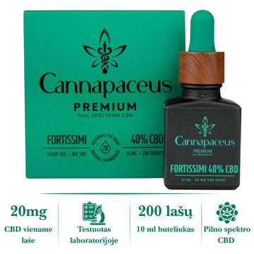 Cannapaceus CBD aliejus 40% – itin stiprus kanapių aliejus lašiukai 10 ml, pilno spektro CBD produktas testuotas laboratorijoje