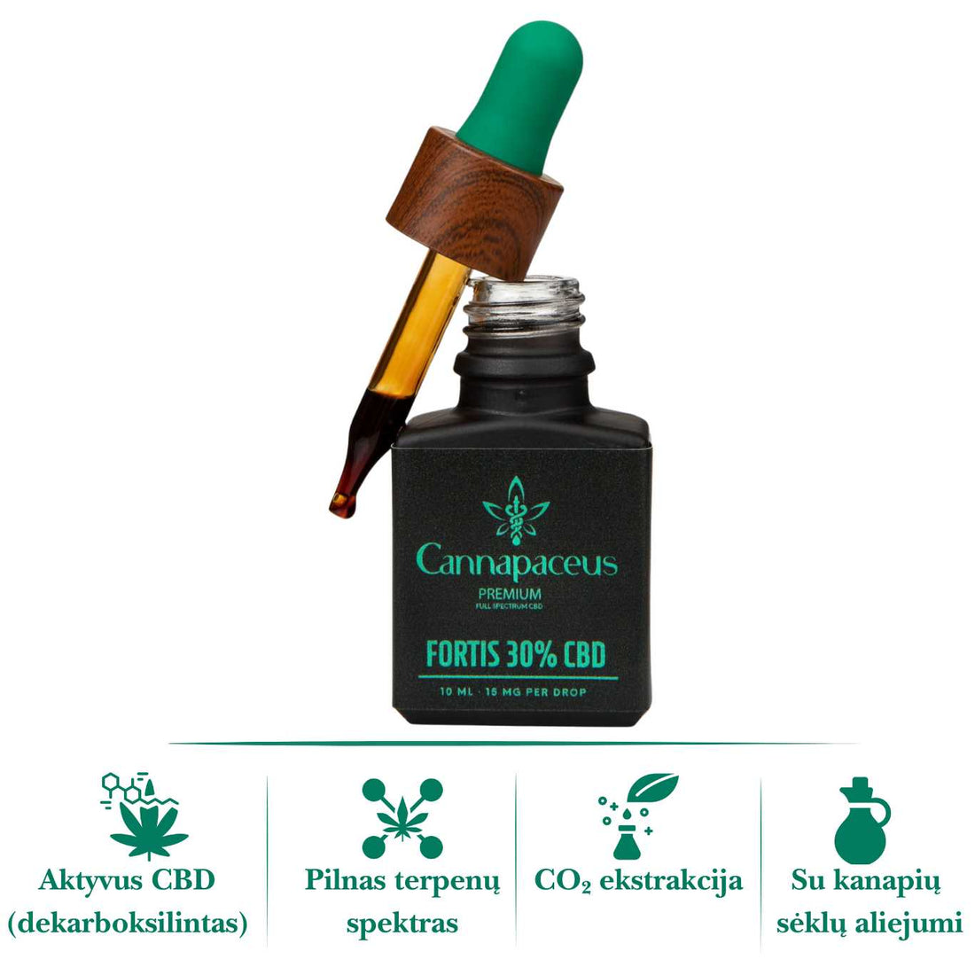 Cannapaceus stiprus CBD aliejus 30% – kanapių aliejus lašiukai 10 ml, pilno spektro CBD produktas testuotas laboratorijoje
