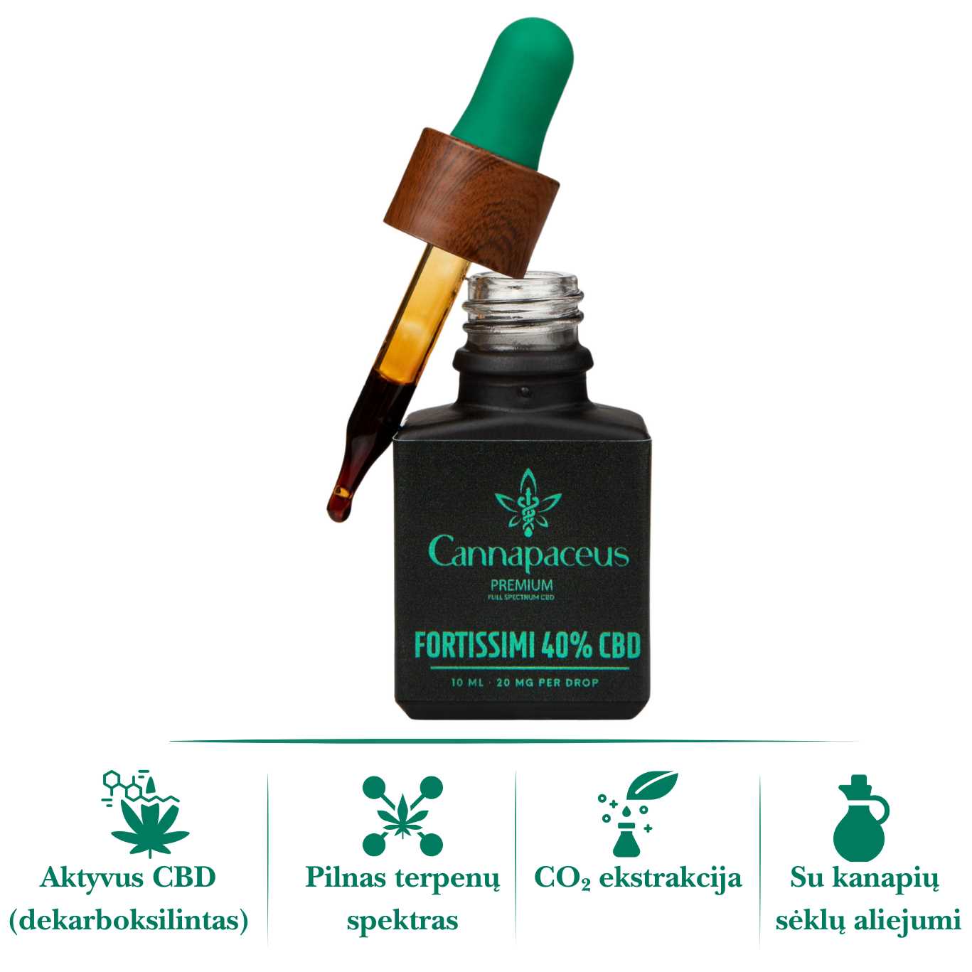 Cannapaceus CBD aliejus 40% – itin stiprus kanapių aliejus lašiukai 10 ml su pipete, pilno spektro natūralus CBD produktas su terpenais ir CO₂ ekstrakcija
